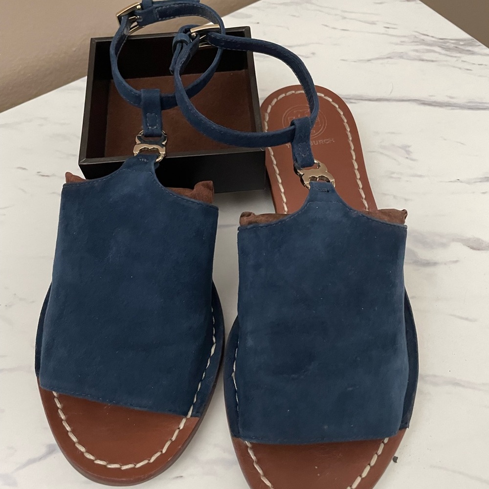 Tory Burch Ankle flats blue suede gold hardware